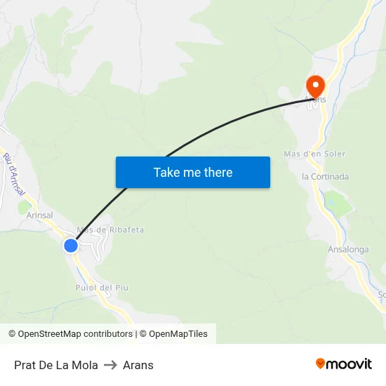 Prat De La Mola to Arans map