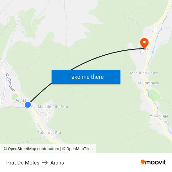 Prat De Moles to Arans map