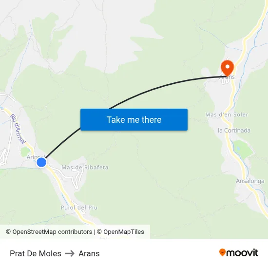 Prat De Moles to Arans map