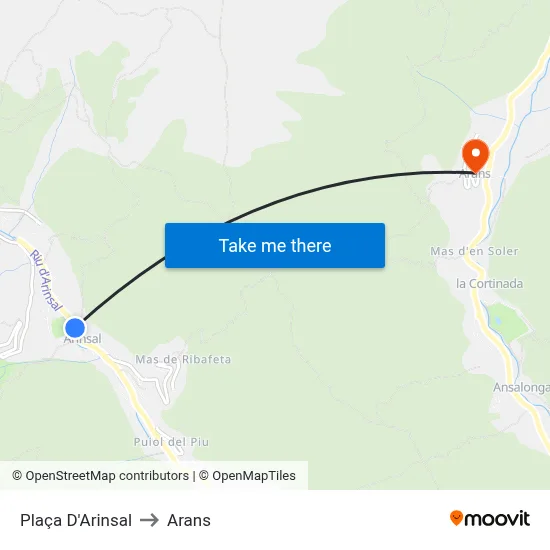 Plaça D'Arinsal to Arans map