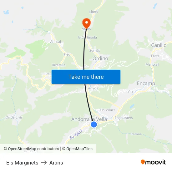 Els Marginets to Arans map