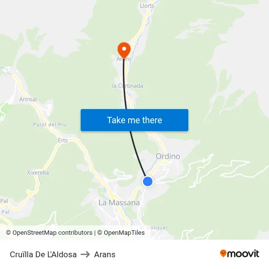 Cruïlla De L'Aldosa to Arans map