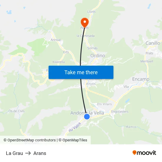 La Grau to Arans map