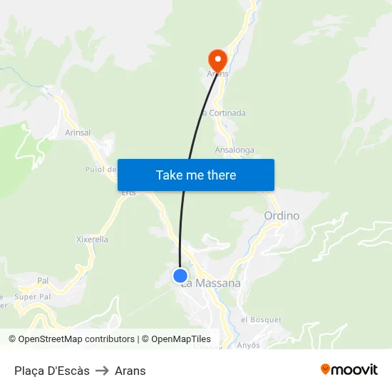 Plaça D'Escàs to Arans map