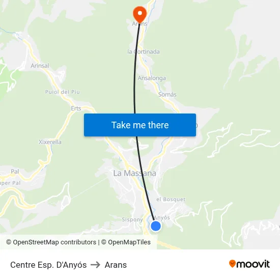 Centre Esp. D'Anyós to Arans map