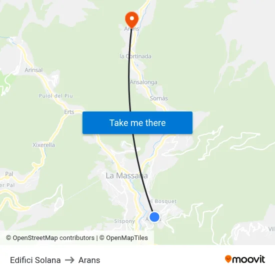 Edifici Solana to Arans map
