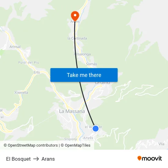 El Bosquet to Arans map