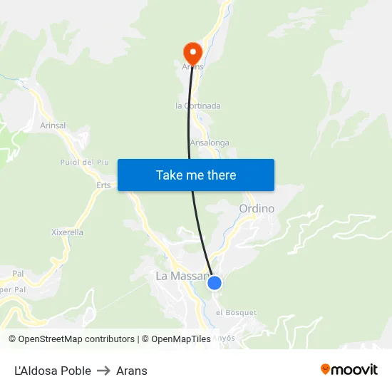 L'Aldosa Poble to Arans map
