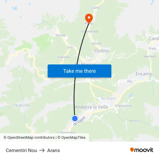 Cementiri Nou to Arans map