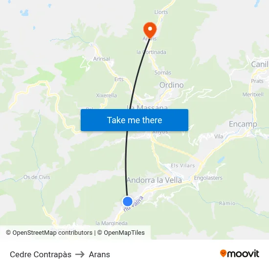 Cedre Contrapàs to Arans map