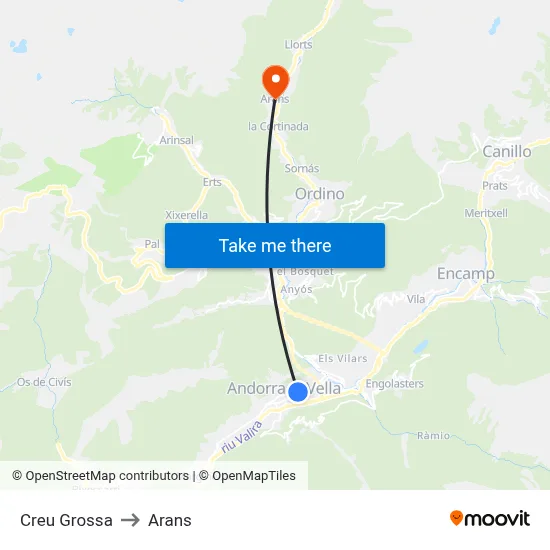 Creu Grossa to Arans map