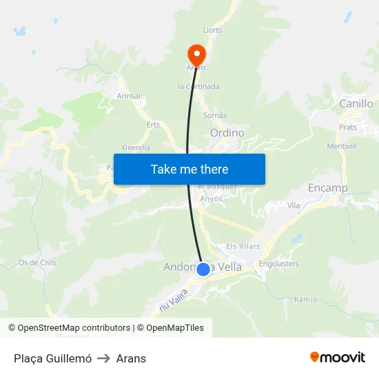 Plaça Guillemó to Arans map