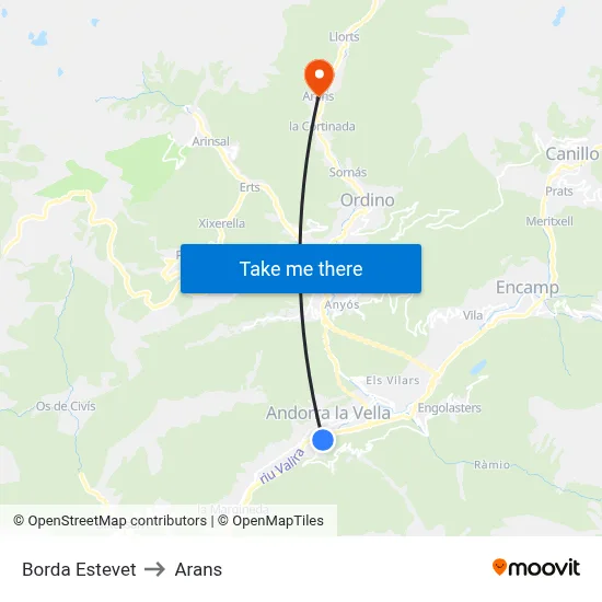 Borda Estevet to Arans map