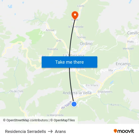 Residencia Serradells to Arans map