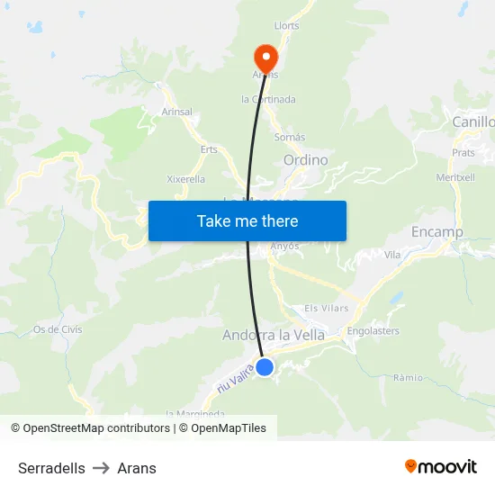 Serradells to Arans map