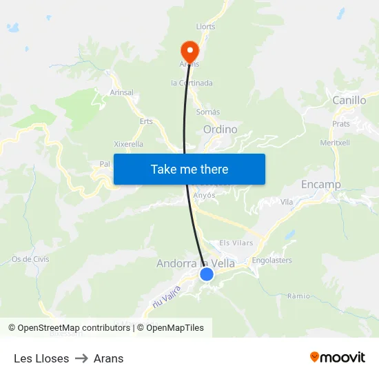 Les Lloses to Arans map