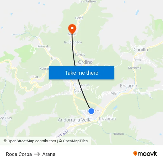 Roca Corba to Arans map
