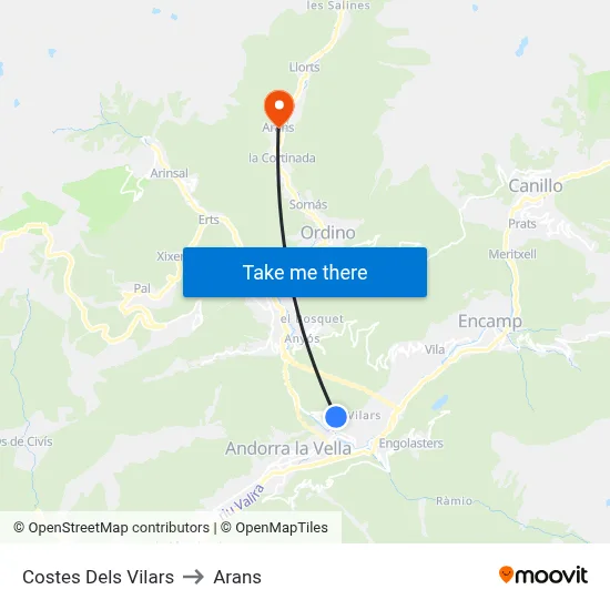 Costes Dels Vilars to Arans map