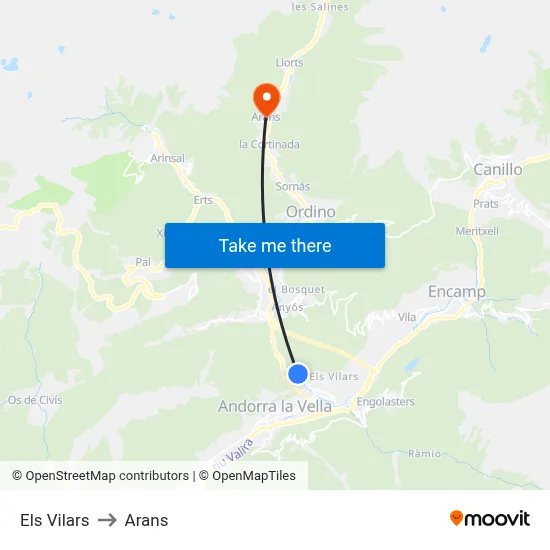 Els Vilars to Arans map