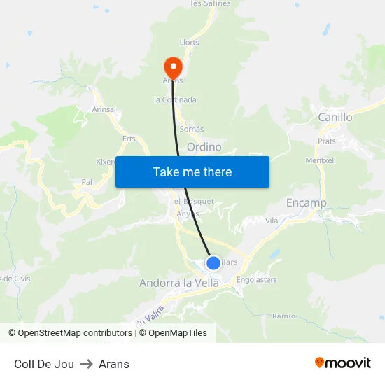 Coll De Jou to Arans map