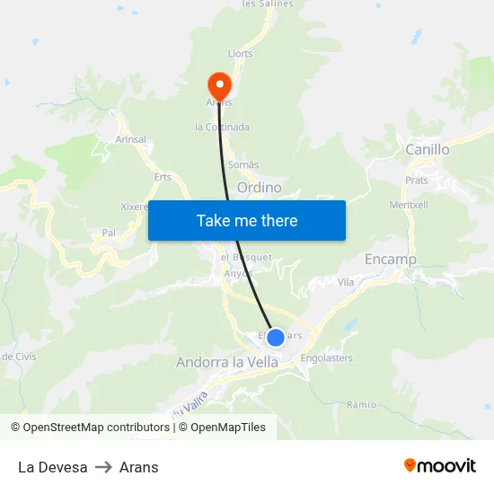 La Devesa to Arans map