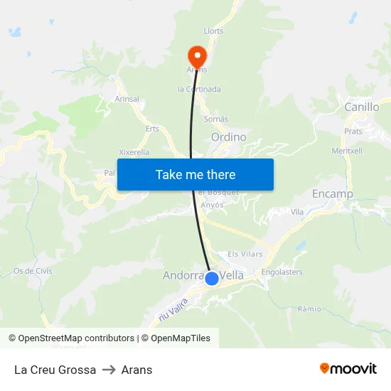 La Creu Grossa to Arans map