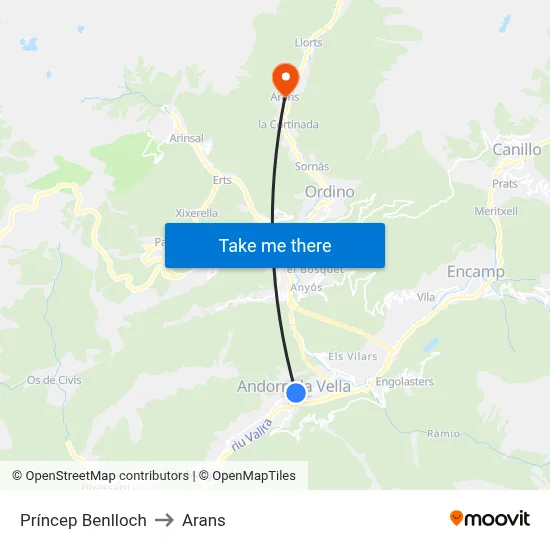 Príncep Benlloch to Arans map