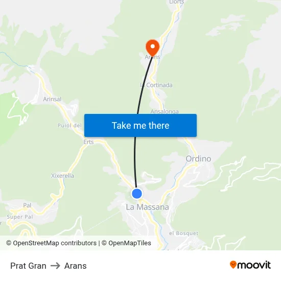 Prat Gran to Arans map
