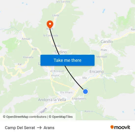 Camp Del Serrat to Arans map