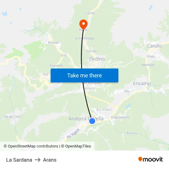 La Sardana to Arans map