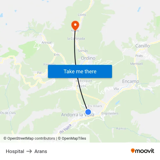 Hospital to Arans map