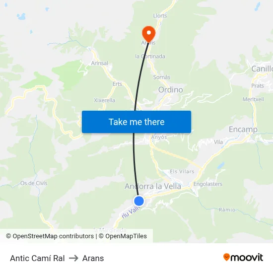 Antic Camí Ral to Arans map