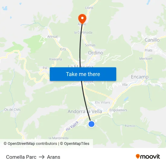 Comella Parc to Arans map