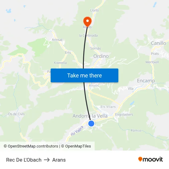 Rec De L'Obach to Arans map
