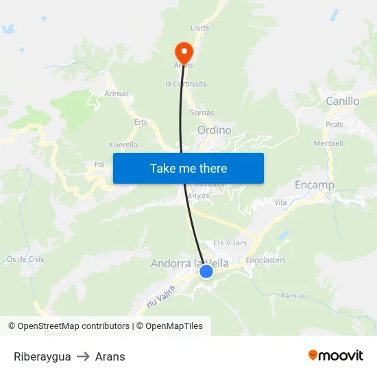 Riberaygua to Arans map