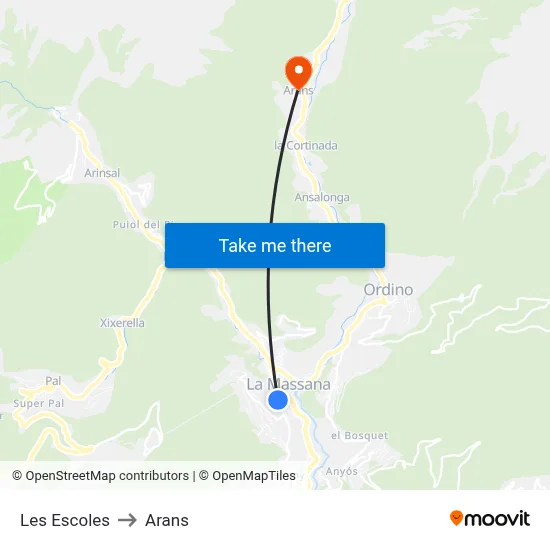 Les Escoles to Arans map