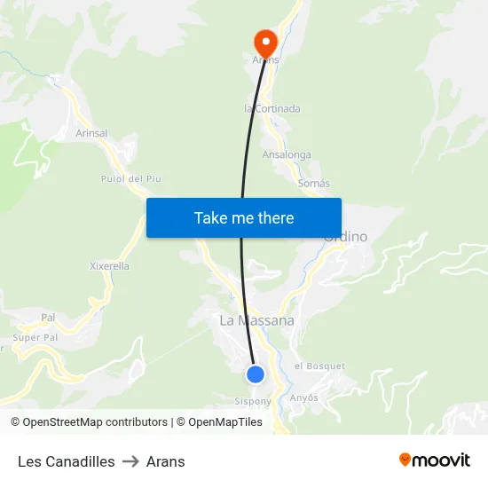 Les Canadilles to Arans map