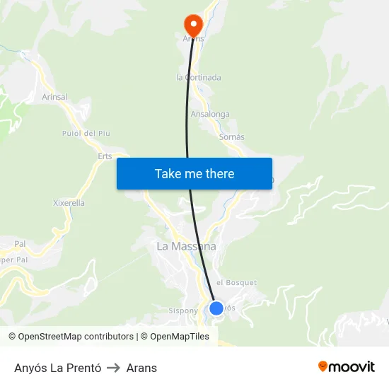 Anyós La Prentó to Arans map