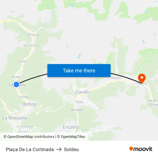 Plaça De La Cortinada to Soldeu map