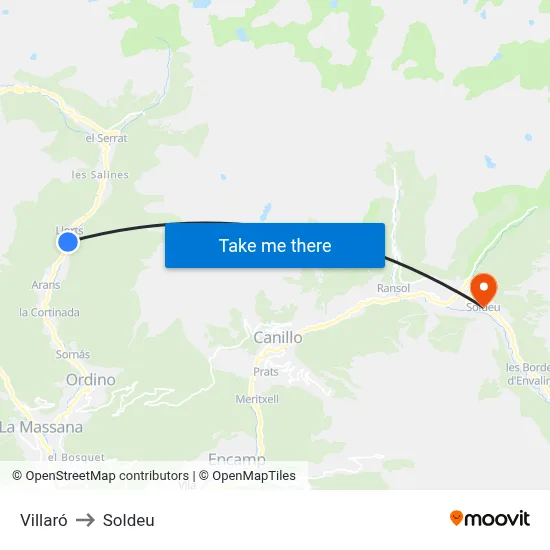 Villaró to Soldeu map