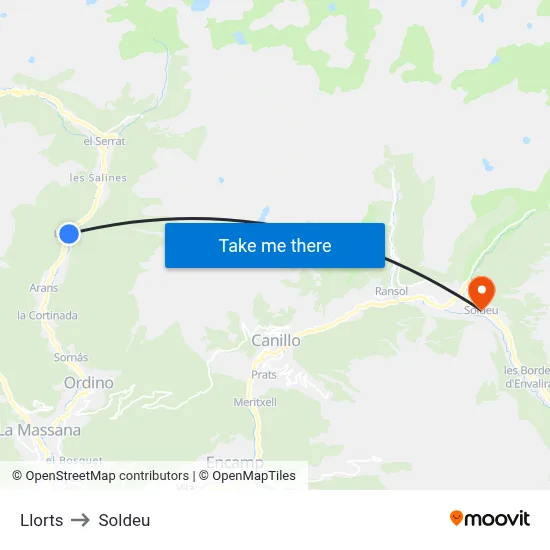 Llorts to Soldeu map