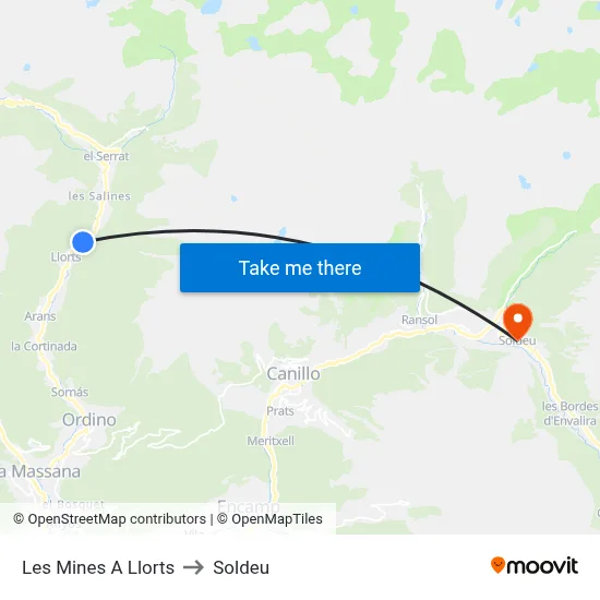 Les Mines A Llorts to Soldeu map