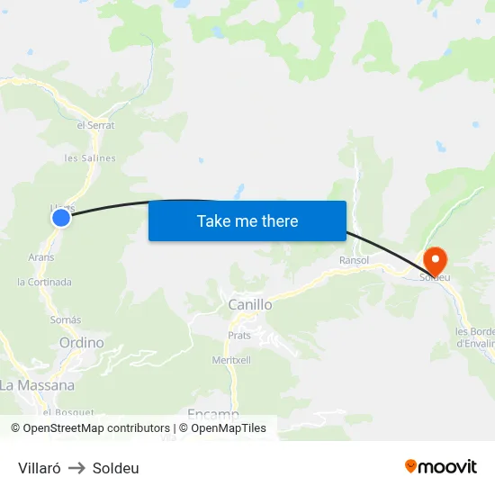 Villaró to Soldeu map