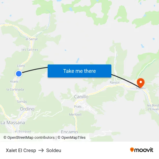 Xalet El Cresp to Soldeu map
