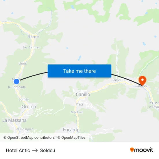 Hotel Antic to Soldeu map