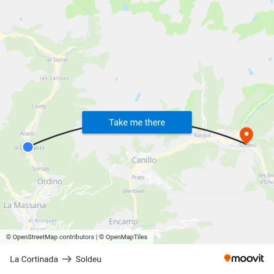La Cortinada to Soldeu map