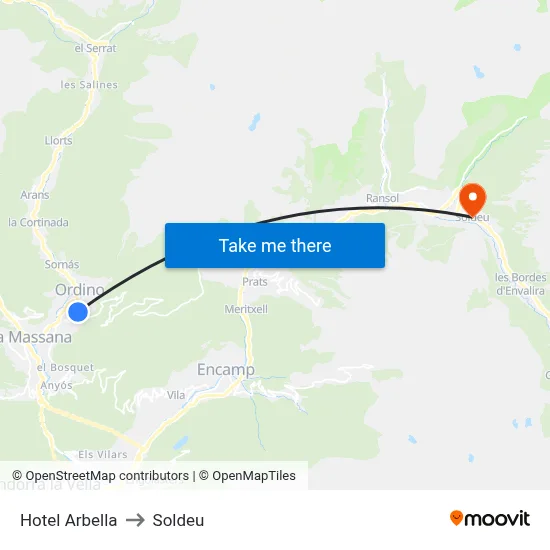 Hotel Arbella to Soldeu map