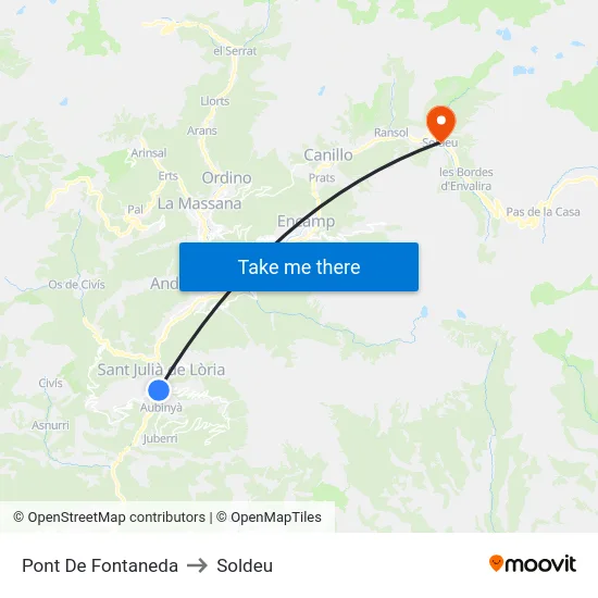 Pont De Fontaneda to Soldeu map