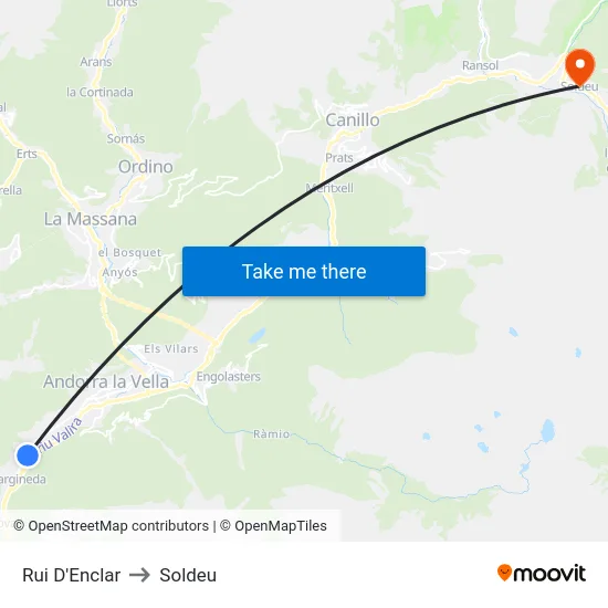 Rui D'Enclar to Soldeu map