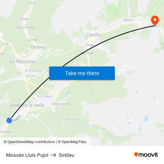 Mossèn Lluís Pujol to Soldeu map